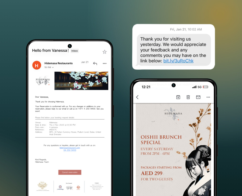 Guest reading an email or notification on a smartphone